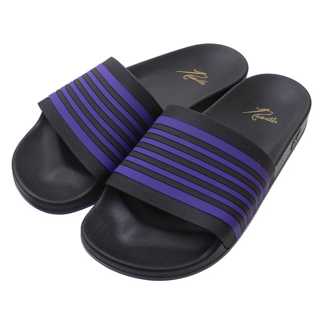 正規品・本物保証 新品 ニードルズ NEEDLES Shower Sandals Track Line サンダル BLACKxPURPLE ブラック 黒 メンズ レディース フットウェア画像