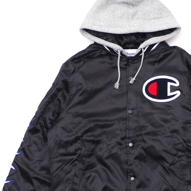 champion hooded varsity jacket