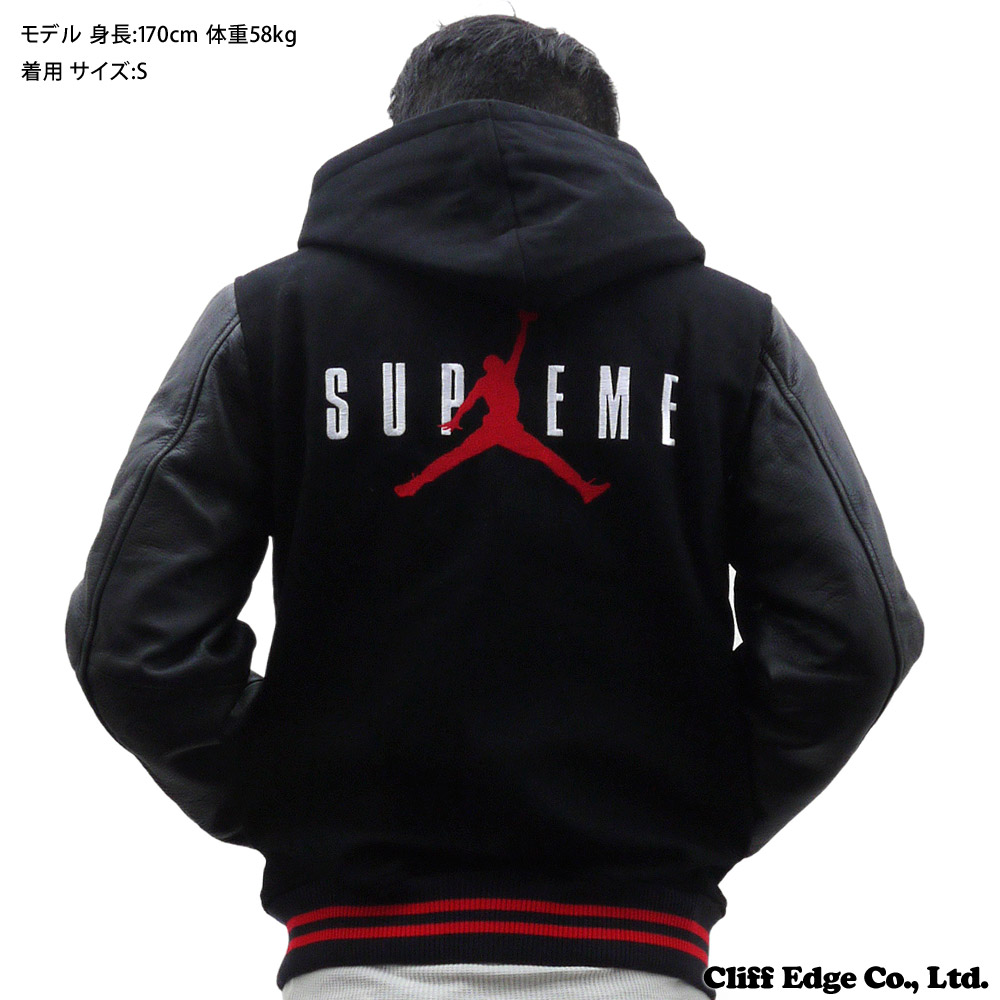 Cliff Edge: SUPREME x Jordan Brand 417-000008-031 BLACK Hooded Varsity