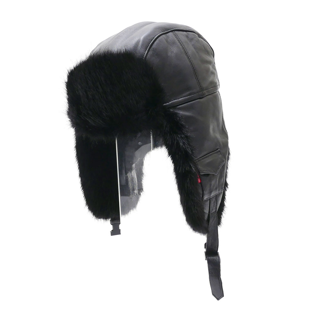 Cliff Edge SUPREME 265000791011 BLACK Leather Trooper (bomber Hat