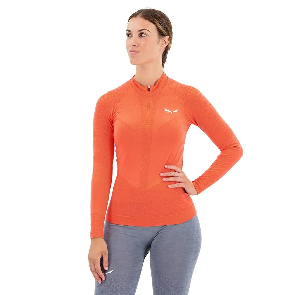 サレワ ゼブル レスポンシブ ロングスリーブ ベースレイヤー ハーフジッパー レディース （ Fluo Coral ） | SALEWA Zebru Responsive Long sleeve base layer [t]