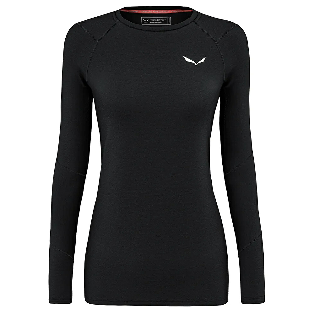 サレワ クリスタロ ワーム アルパイン メリノ レスポンシブ ロングスリーブ ベースレイヤー レディース （ Black Out ） | SALEWA Cristallo Warm Alpine Merino Responsive Long sleeve base layer [t]
