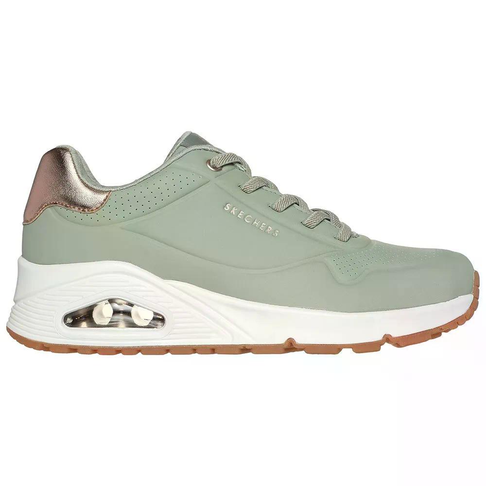 スケッチャーズ ウノ シマー アウェイ スニーカー レディース （ SageDurabuck/RoseGoldDuraleather/MeshTrim ） | SKECHERS Uno Shimmer Away Sneakers Woman  [t]
