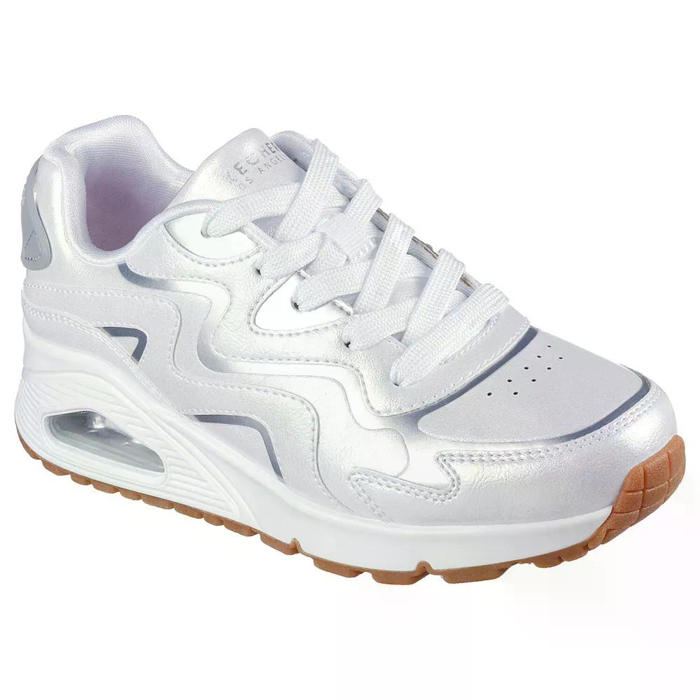 スケッチャーズ ウノ Gen1 ウェイビー シマー キッズ スニーカー （ WhiteSynthetic/SilverTrim ） | SKECHERS Uno Gen1 Wavy Shimmer Kids Sneakers  [t]