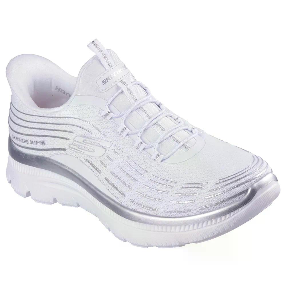 スケッチャーズ サミッツ 足し加える ホンブルグ帽 ラスター スリッポン スニーカー レディース （ WhiteMesh/SilverTrim ） | SKECHERS