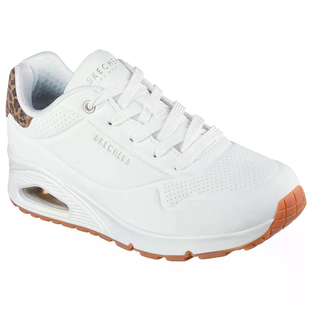 スケッチャーズ ウノ ジャングル ナイト爵 スニーカー レディース （ WhiteDurabuck/LeopardPrintedSuede/MeshTrim ） | SKECHERS Uno Jungle Nite Sneakers Woman  [t]