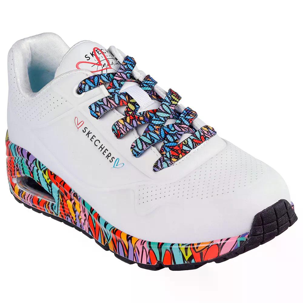 スケッチャーズ ウノ ラベージド ラブ スニーカー レディース （ WhiteDuraleather/MultiTrim ） | SKECHERS Uno Ravaged Love Sneakers Woman [t]