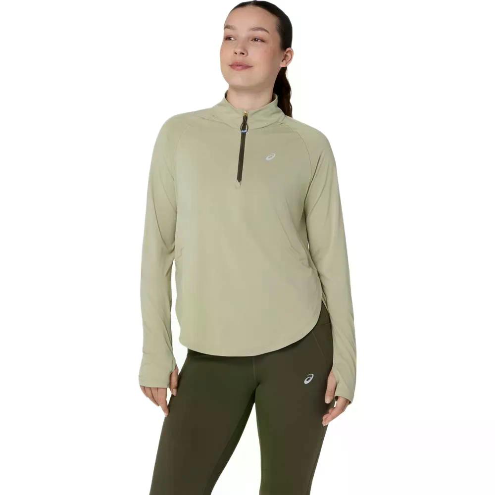 アシックス ナギノ 幽客 ハーフジップ ロング捩り プルオーバー 成人女性 （ Khaki ） | ASICS Nagino Run Half-Zip Long Sleeve T-Shirt Woman  [t]