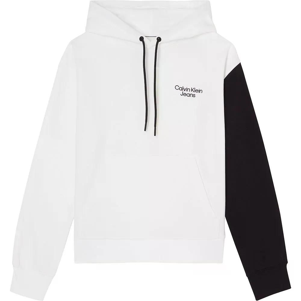 カルバン クラはたご屋 デニム スタックド 色合い差しつかえる トレーナー （ BrightWhite/Black ） | CALVIN KLEIN JEANS Stacked Colorblock sweatshirt  [t]