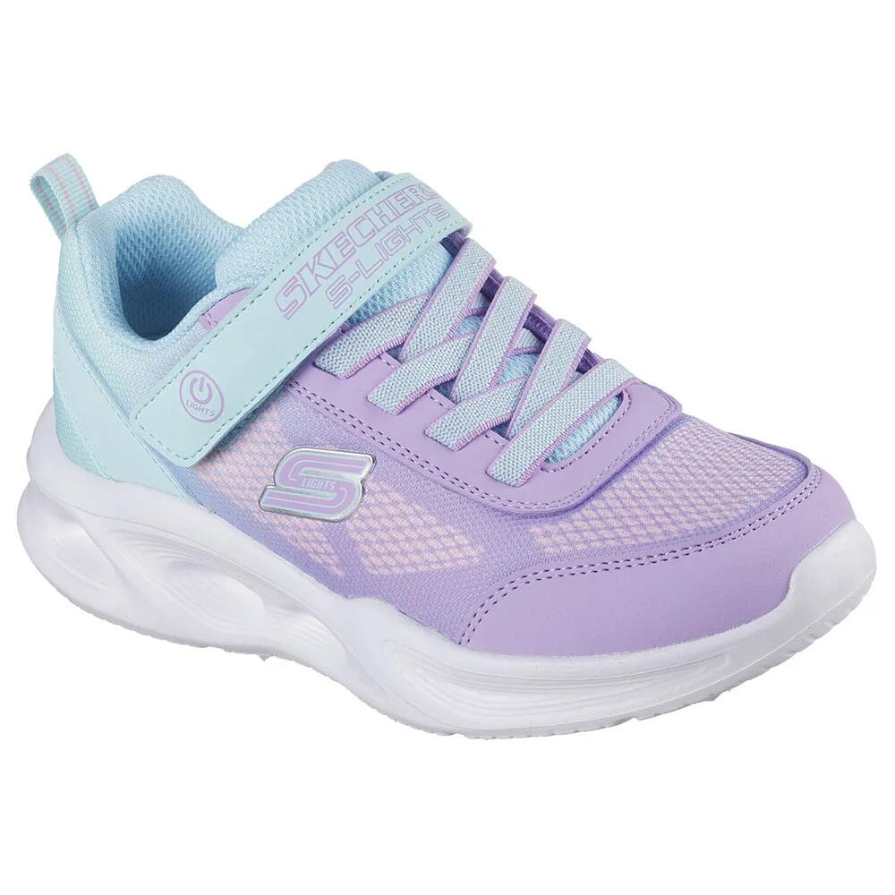スケッチャーズ ソラ グロー ジュニア スニーカー （ Turquoise Mesh / Lavender Trim ） | SKECHERS Sola Glow Junior trainers [t]画像