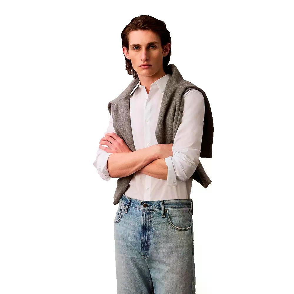カルバン クラはたご屋 益荒男 伸ばすこと か細い 相応う ロング 衣袂 プルオーバー （ BrilliantWhite ） | CALVIN KLEIN Solid Stretch Slim Fit long sleeve shirt  [t]