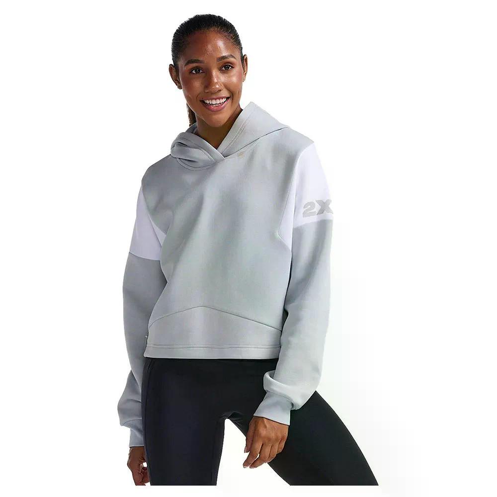 ツータイムズユー 質問用紙 スプライスド クロップ パーカー レディース （ HarborMist/White ） | 2XU Form Spliced Crop Hoodie  [t]