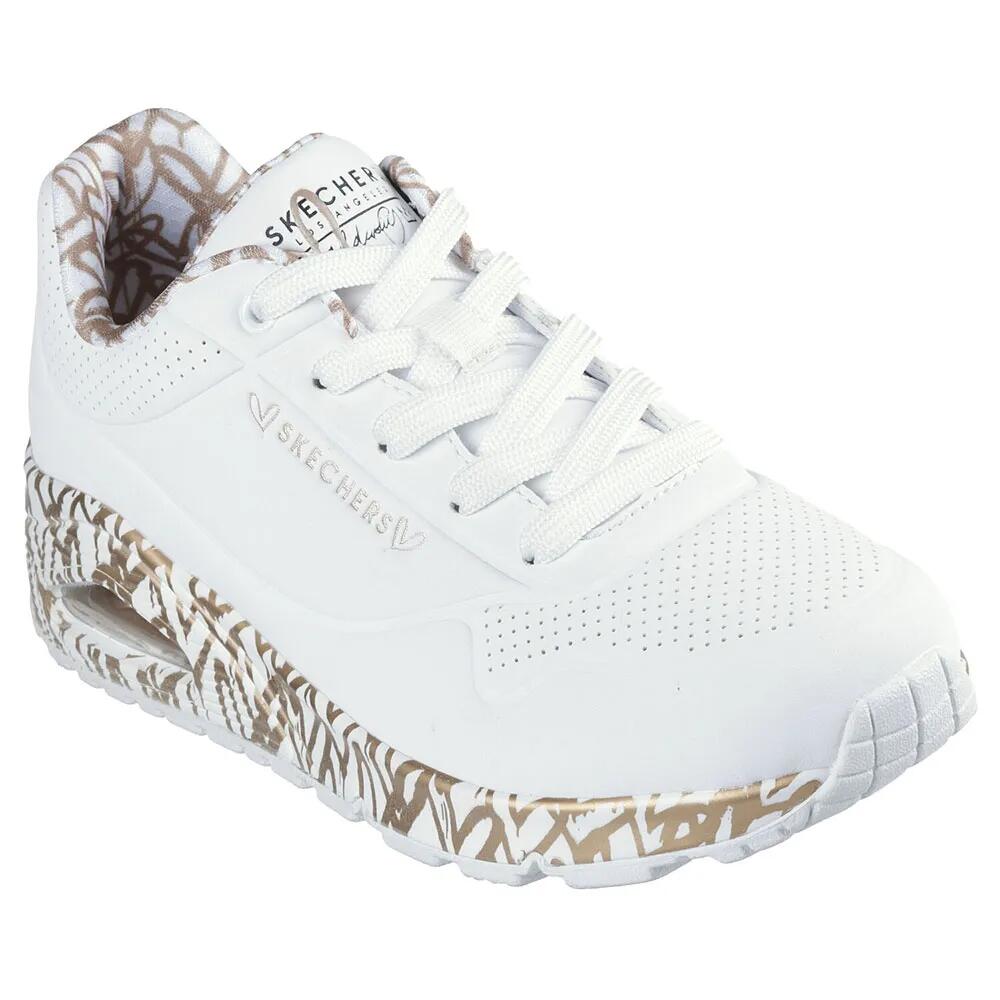 スケッチャーズ ウノ ラビング ラブ スニーカー レディース （ White Durabuck / Rose Gold Print Trim ） | SKECHERS Uno Loving Love trainers Women [t]｜クライムスワールド 店