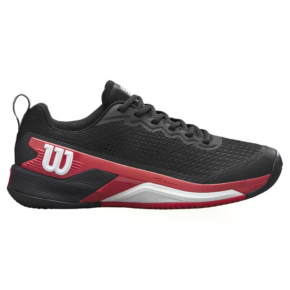 ウィルソン 混雑時 労働者階級 4.5 オール厚地の外套 庭球シューズ （ Black/Infrared/White ） | WILSON Rush Pro 4.5 All Court Tennis Shoes  [t]