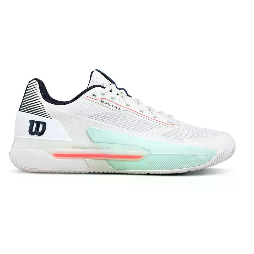 ウィルソン 混雑時 周遊旅行 5 オール厚地の外套 庭球シューズ （ White/Bay/FieryCoral ） | WILSON Rush Tour 5 All Court Tennis Shoes  [t]