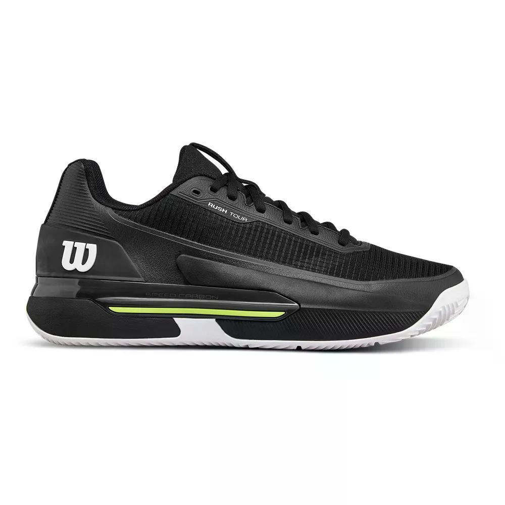 ウィルソン 混雑時 周遊旅行 5 粘土厚地の外套 庭球シューズ （ Black/White/SafetyYellow ） | WILSON Rush Tour 5 Clay Court Tennis Shoes  [t]
