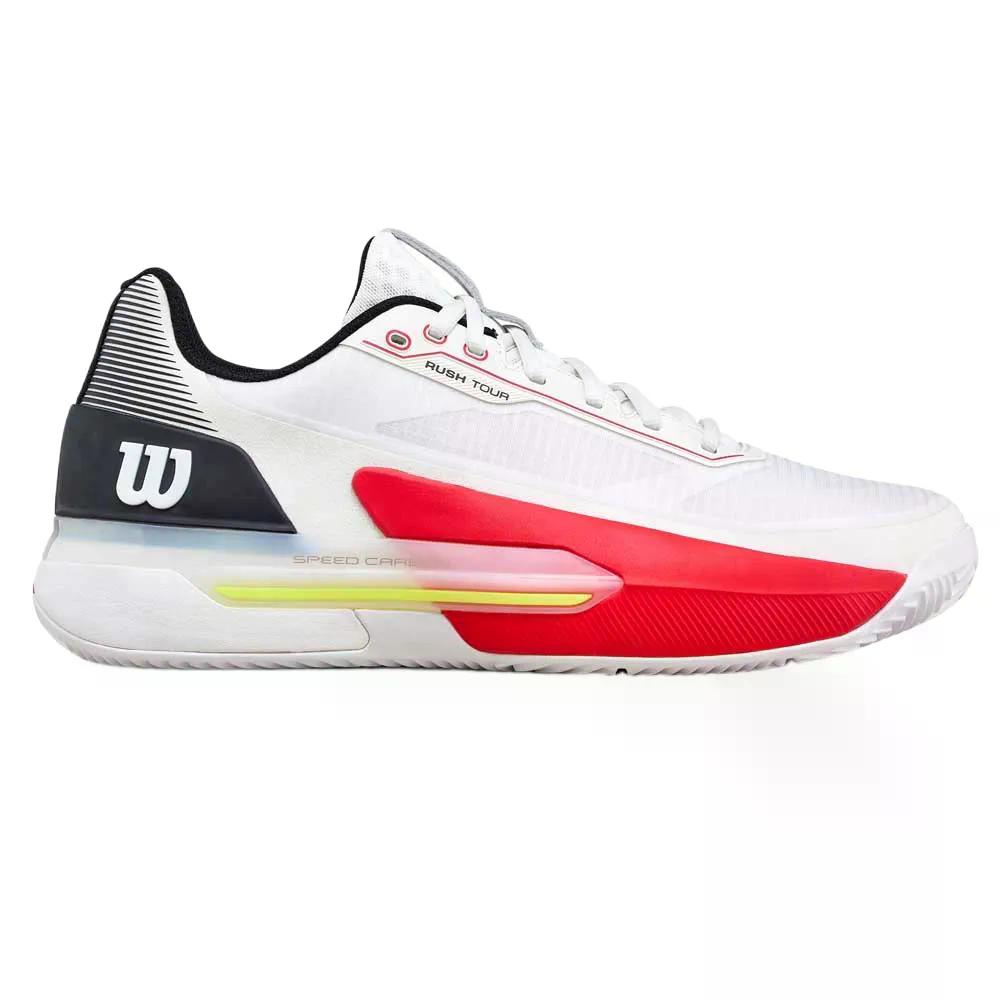 ウィルソン 混雑時 周遊旅行 5 粘土厚地の外套 庭球シューズ （ White/Black/Infrared ） | WILSON Rush Tour 5 Clay Court Tennis Shoes  [t]