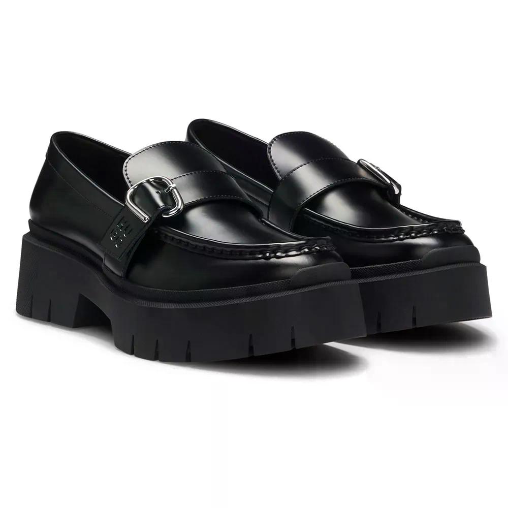 ヒューゴ クリス 10274047 置き目毛革 成人女性 （ Black ） | HUGO Kris 10274047 loafers woman  [t]