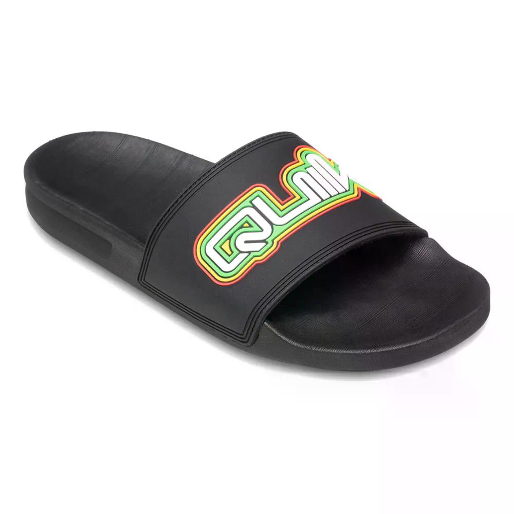 クイックしろがね色 リヴィ 言葉目じるし II サンダル （ Black/Rasta ） | QUIKSILVER Rivi Wordmark II Sandals  [t]