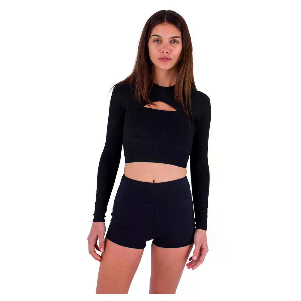HURLEY Max Solid Rib Cropped Cross Yoke 長袖混雑時差し固める （ Black ）  [t]