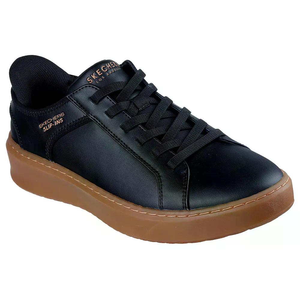 スケッチャーズ 厚地の外套 ひと休み スニーカー （ BlackDuraleather/GumMidsoleTrim ） | SKECHERS Court Break Sneakers  [t]