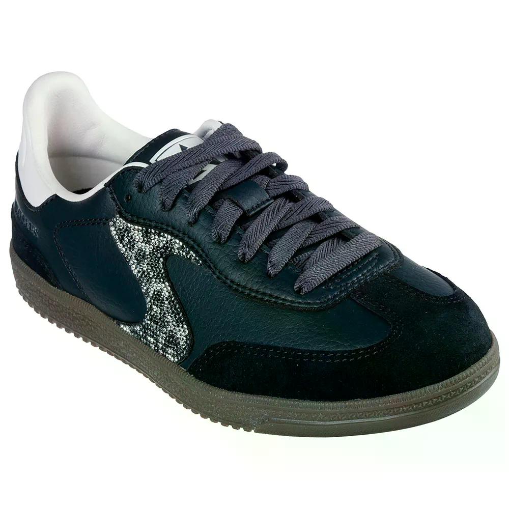 スケッチャーズ 熱っぽい打つこと シマ輪っか スポッツ スニーカー レディース （ BlackDuralteather/Leather/WhiteTrim ） | SKECHERS