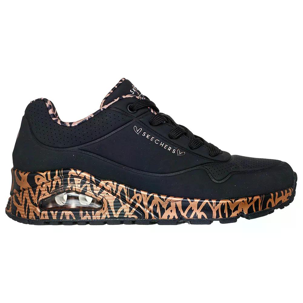 スケッチャーズ ウノ ラビング 優しいこと スニーカー レディース （ BlackDurabuck/RoseGoldTrim ） | SKECHERS Uno Loving Love Sneakers Woman  [t]