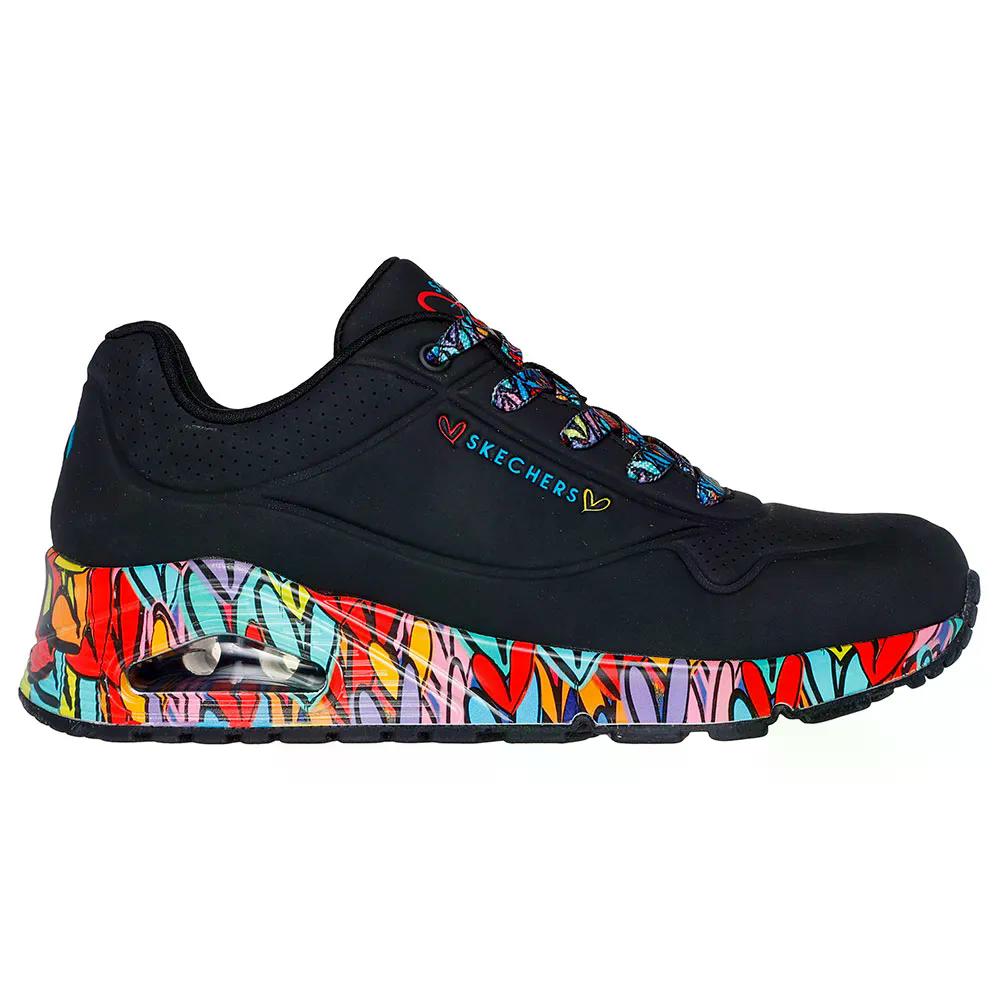 スケッチャーズ ウノ ラベージド 優しいこと スニーカー レディース （ BlackDuraleather/MultiTrim ） | SKECHERS Uno Ravaged Love Sneakers Woman  [t]