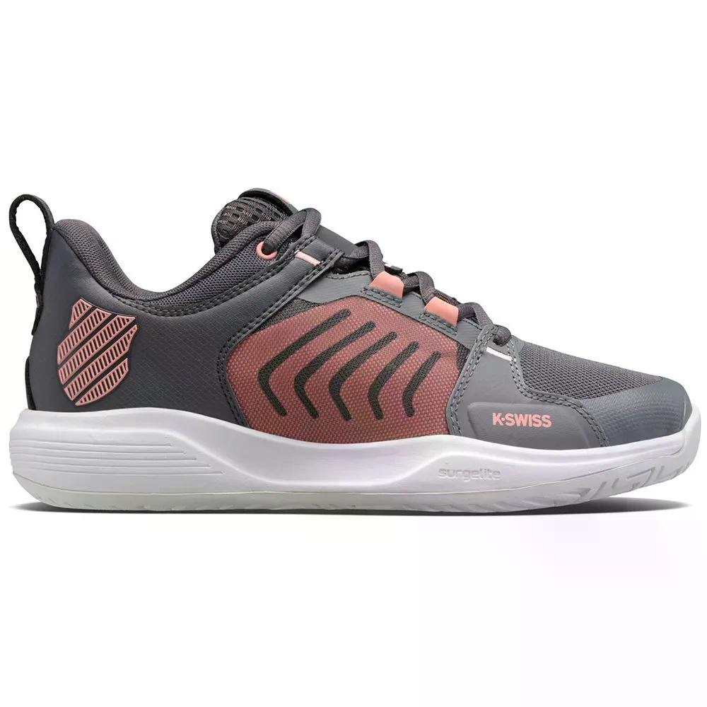 入れものイス ウルトラ打つこと 野球クラブ オール厚地の外套 シューズ レディース （ SteelGrey/Asphalt/PeachAmber ） | K-SWISS Ultrashot Team All Court Shoes Women  [t]