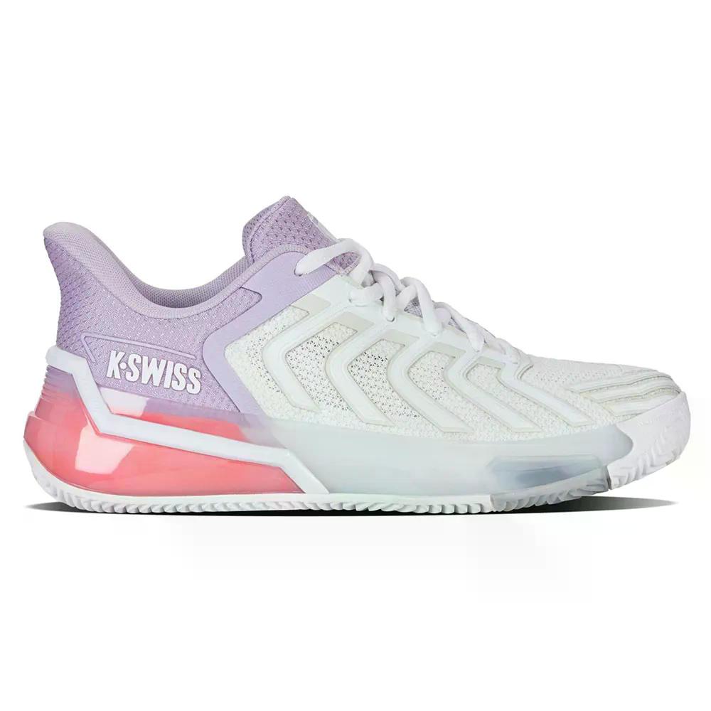 容れものイス ウルトラ打つこと 4 粘土厚地の外套 シューズ レディース （ White/OrchidPetal/NeonBlaze ） | K-SWISS Ultra Shot 4 Clay Court Shoes Women  [t]