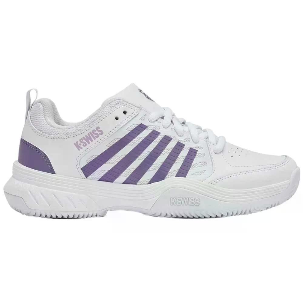 容れものイス 厚地の外套 急行列車 2 粘土厚地の外套 シューズ レディース （ White/PurpleHaze/NeonLavender ） | K-SWISS Court Express 2 Clay Court Shoes Women  [t]
