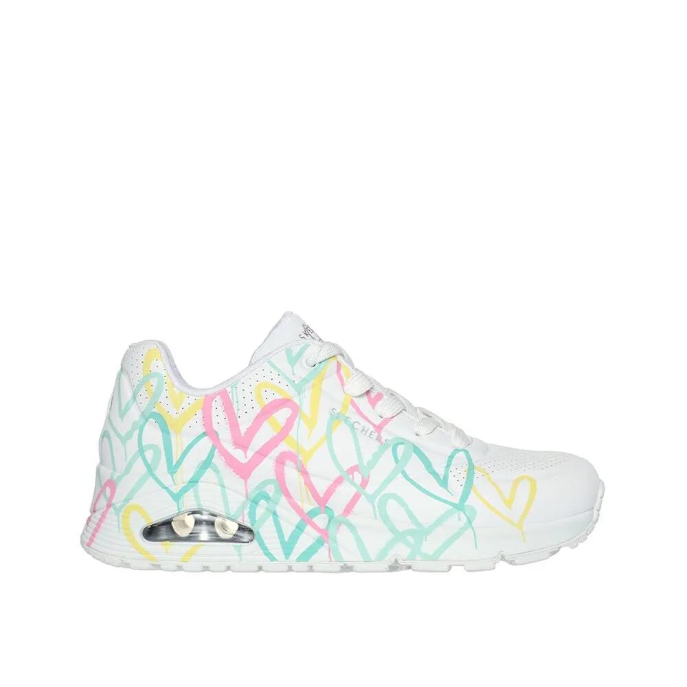 スケッチャーズ ウノ シューズ レディース （ White Durabuck / Multi Colored Uv Color Shifiting Printed Hearts ） | SKECHERS Uno shoes Women [t]