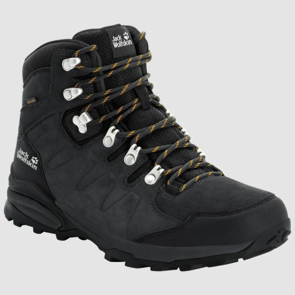 ジャックウルフスキン レフヒオ テクサポール ミッド ハイキングブーツ （ Dark Grey / Yellow Robuste ） | JACK WOLFSKIN Refugio Texapore Mid Hiking Boots [t]