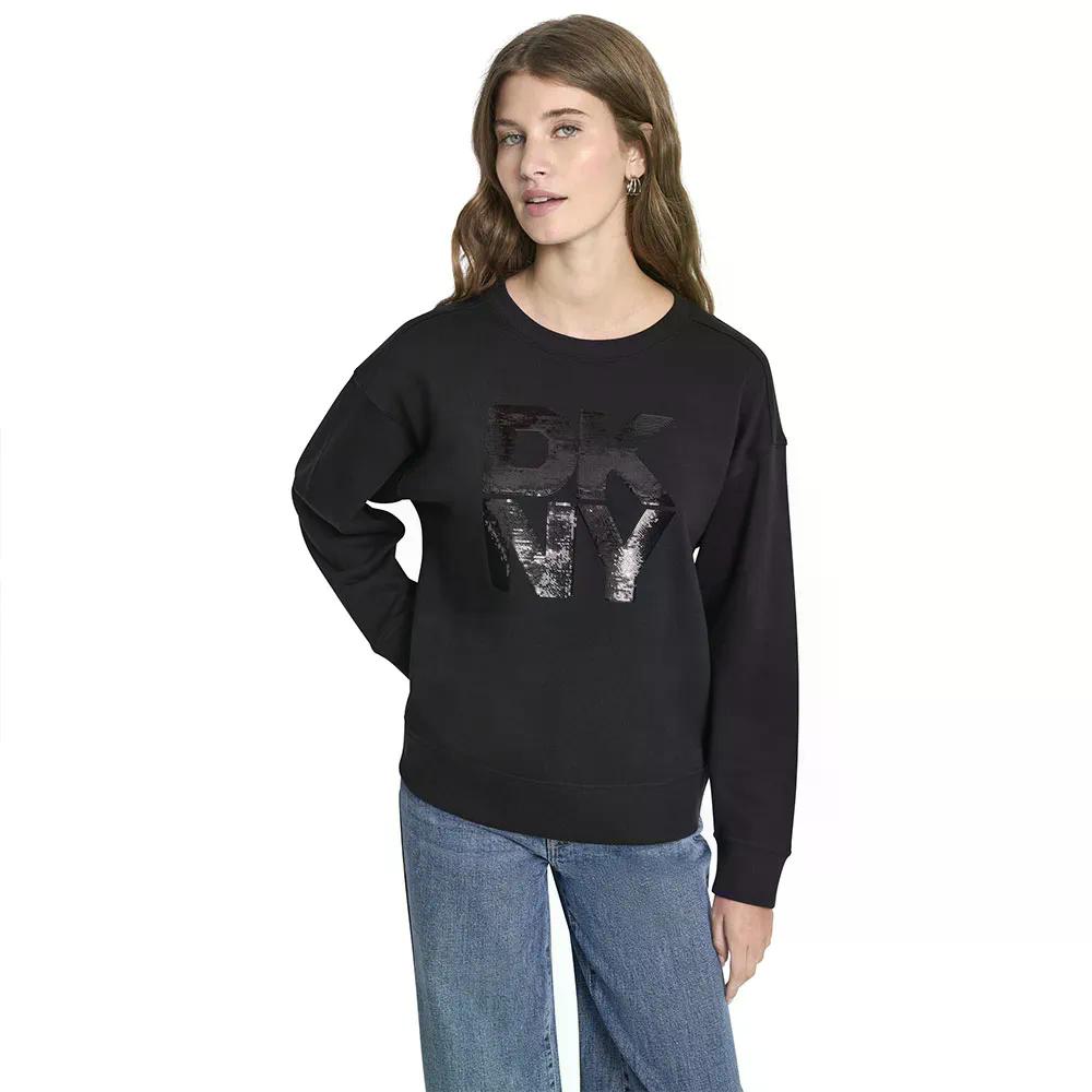 ディーケーエヌワイ スパンコール ロゴ スウェットシャツ レディース （ Black/Black ） | DKNY Sequin Logo sweatshirt Woman [t]