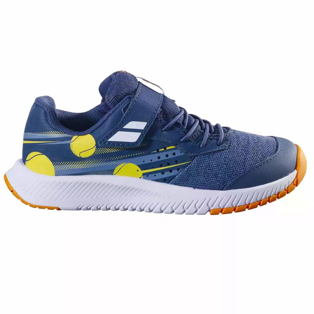 バボラ 茶飲み友だちション オール厚地の外套 庭球シューズ 御坊っちゃん （ Blue/Yellow ） | BABOLAT Pulsion All Court Tennis Shoes Junior  [t]