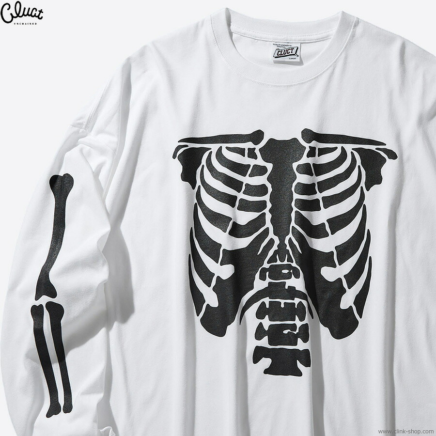 CLUCT クラクト 長袖Tシャツ メンズ オールシーズン 綿100％ ホワイト M-XL CLUCT BONE (WHITE) [L/S W TEE] 05195 TEE ロンT アメカジ ロングスリーブ ビックシルエット｜ｃｌｉｎｋ