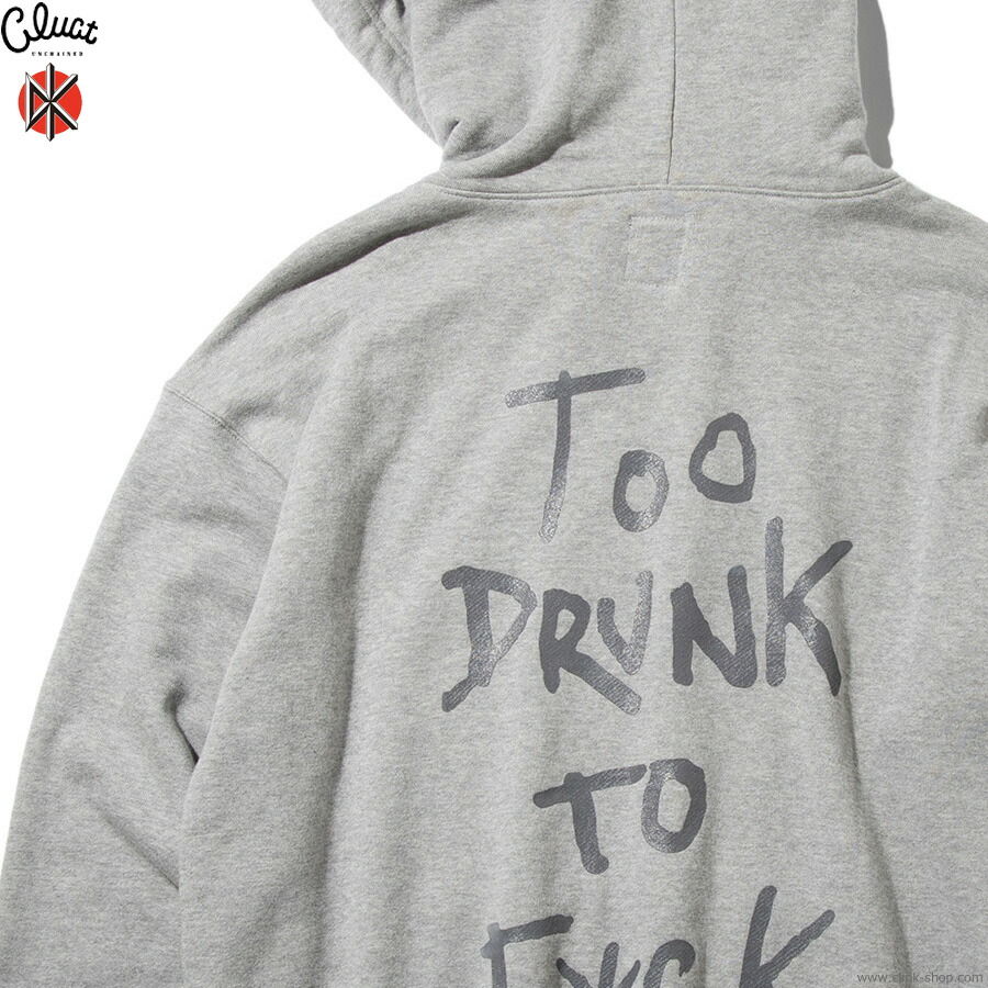CLUCT クラクト プルオーバーパーカー メンズ 春秋冬用 綿100％ グレー M-XL CLUCT TOO DRUNK TO FUCK [HOODIE] (H.GRAY) #05095 トップス スウェット アメカジ 80年代パンクシーン デッドケネディーズ Dead Kennedys カプセルコレクション フェイスマスク