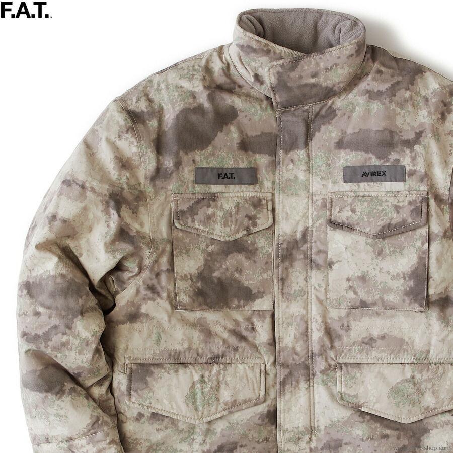 SALE セール 30％OFF F.A.T. エフエーティー ジャケット メンズ 秋冬用 綿100% グレー M-XL F.A.T. × AVIREX A-65F.TAC (GRAY) [F32520-JK14] アウター M-65フィールドジャケット ロゴ刺繍 ミリタリーブルゾン セットアップ
