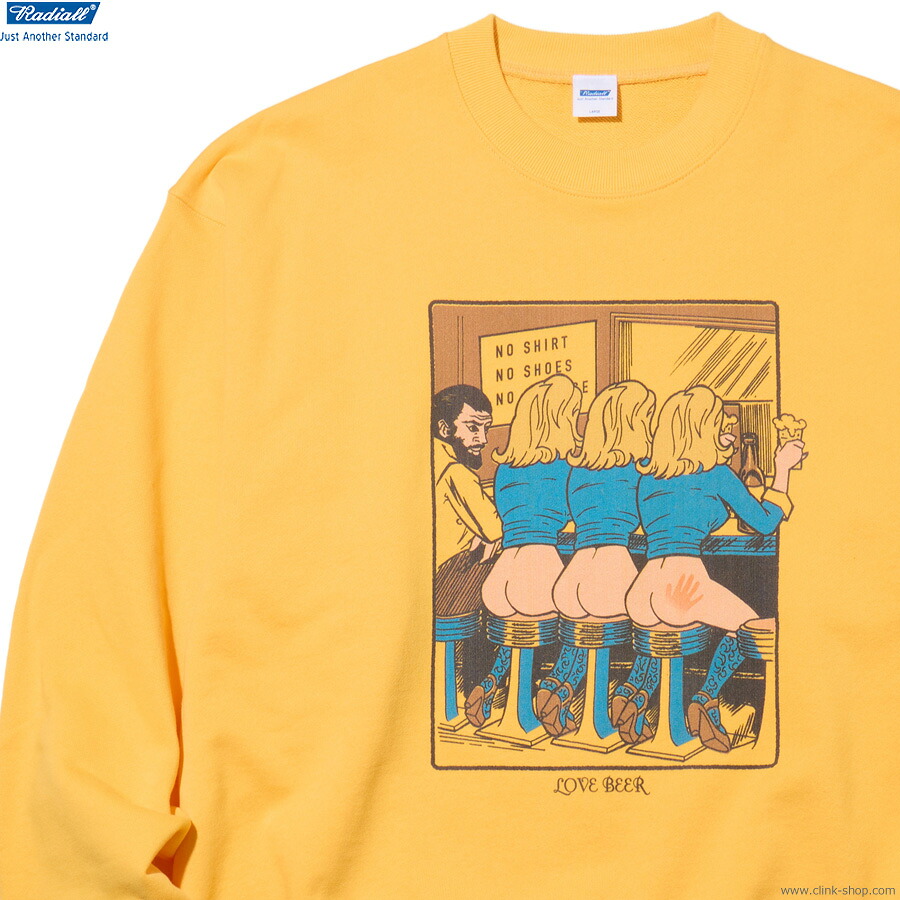 SALE セール 30％OFF RADIALL ラディアル クルーネックスウェット メンズ オールシーズン 綿100％ イエロー M-XL RADIALL LOVE BEER - CREW NECK SWEATSHIRT L/S (YELLOW) [RAD-25MW-CUT003] トップス スウェット ドライタッチ 裏パイル｜ｃｌｉｎｋ