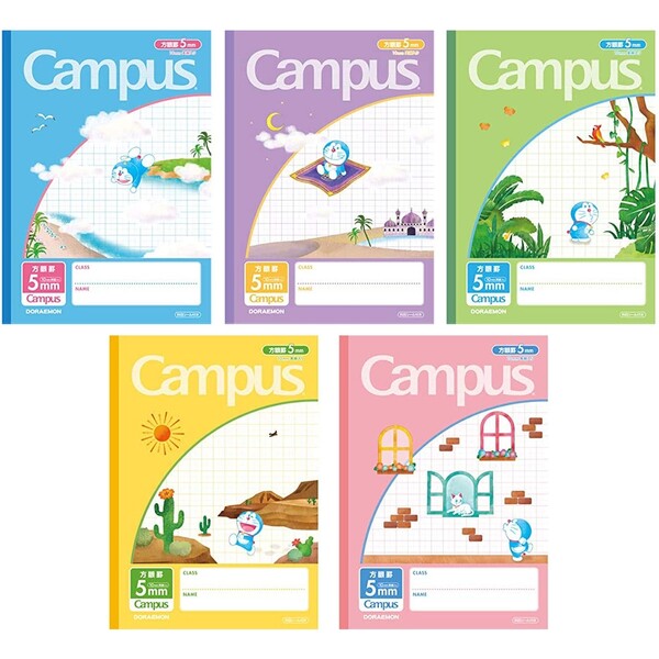 楽天市場 送料無料 ドラえもん Campus キャンパスノート 用途別 5mm方眼 5ミリ方眼 科目シール付 5冊パック 学習帳 かわいいキャラクター 小学生 小学校 メール便発送 Clips クリップス