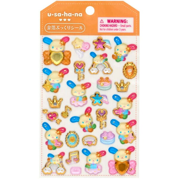 [Free shipping on orders over 1000 yen] Usahana Gold Leaf Plump Stickers 27 Piece Decoration Notebook Smartphone Cute Made in Japan Sanrio - Mail Service Delivery