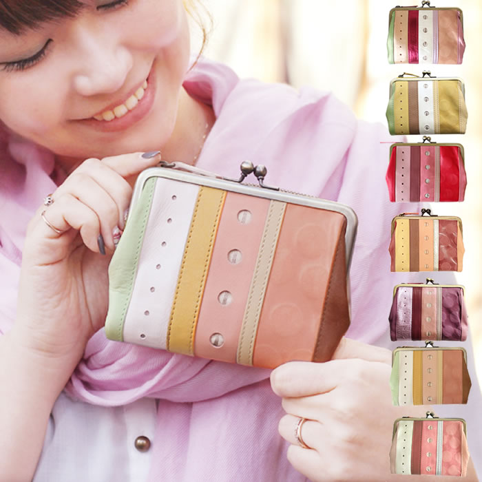 ミニ財布 二つ折り レディース がま口 大容量 コンパクト ピンク