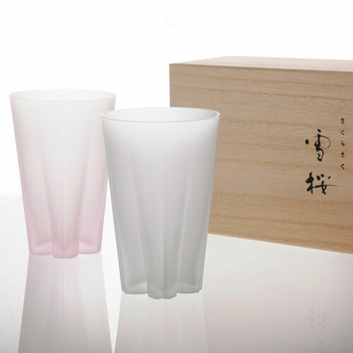 桐箱入り SAKURASAKU 雪桜 Tumbler［サクラサク雪桜タンブラー］ ペアセット【グラス ペア キッチン 北欧雑貨 食器 グラス 桜 サクラ 木箱 スタイリッシュ モダン デザイン かわいい 可愛い おしゃれ 女性 男性 誕生日 ギフト プレゼント 実用的 韓国インテリア】