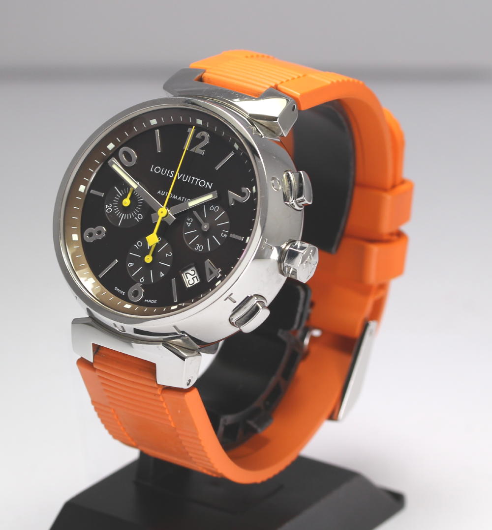 CLOSER: ☆It has ☆ Louis Vuitton tambour chronograph Q1121 orange rubber belt arm rotation self ...