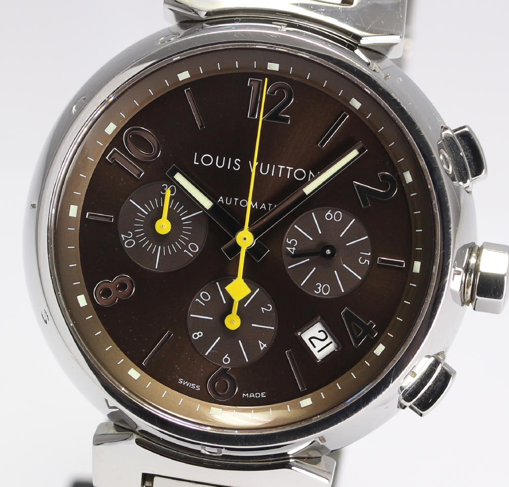 CLOSER: With Louis Vuitton tambour chronograph Q1121 SS breath self-winding watch men watch box ...