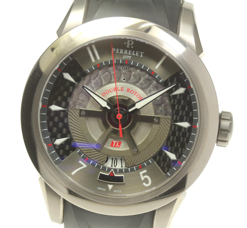 驚きの値段で チタニウム コレクション 保付き Perrelet ペルレ ダブルローター メンズ 中古 自動巻き A5002 1 デイト Konimex 16 Maktab Uz