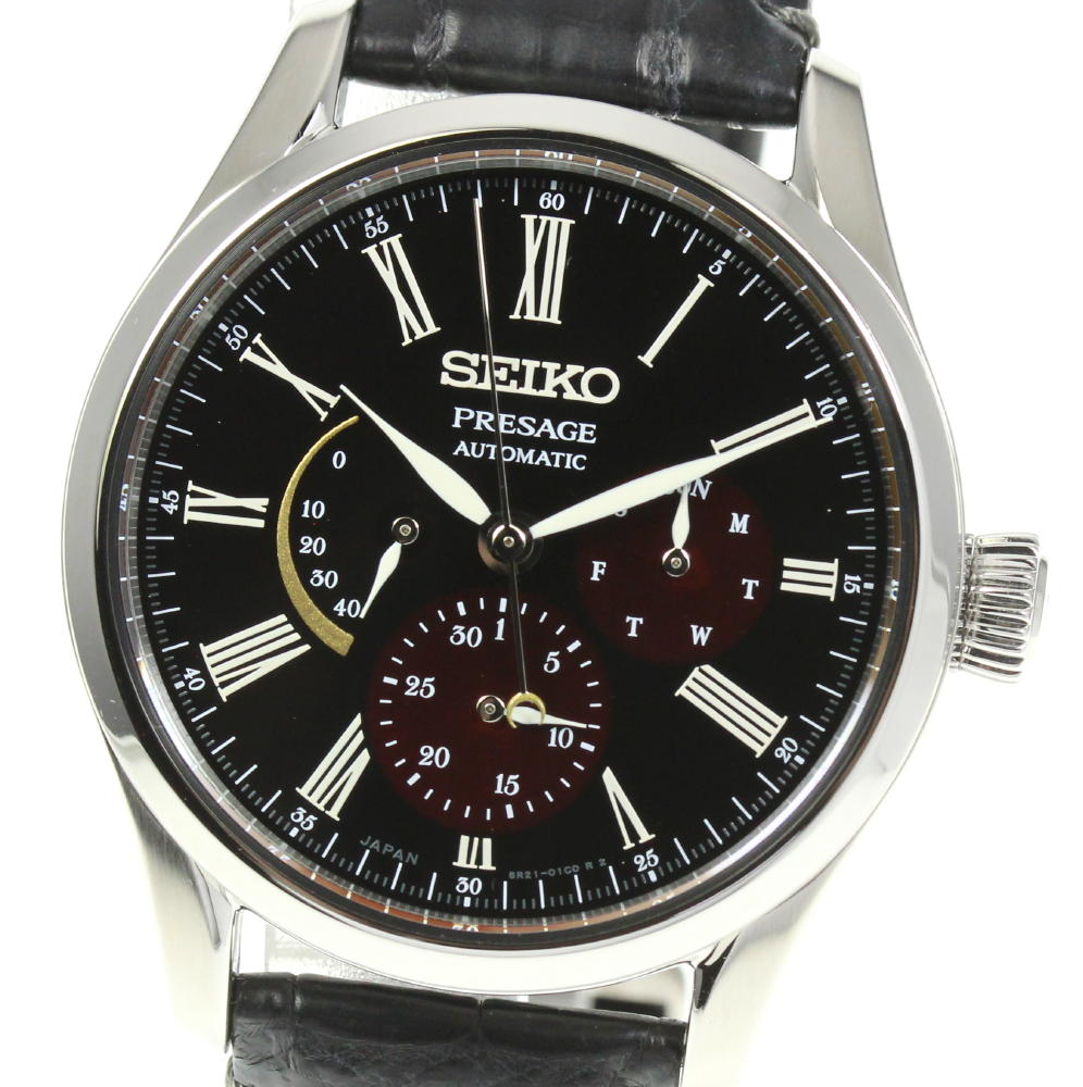 人気ブラドン 美品 箱付き Seiko セイコー メンズ 中古 自動巻き Sarw045 6r21 01f0 パワーリザーブ 漆 白檀塗限定モデル プレサージュ Trevotur Com Br