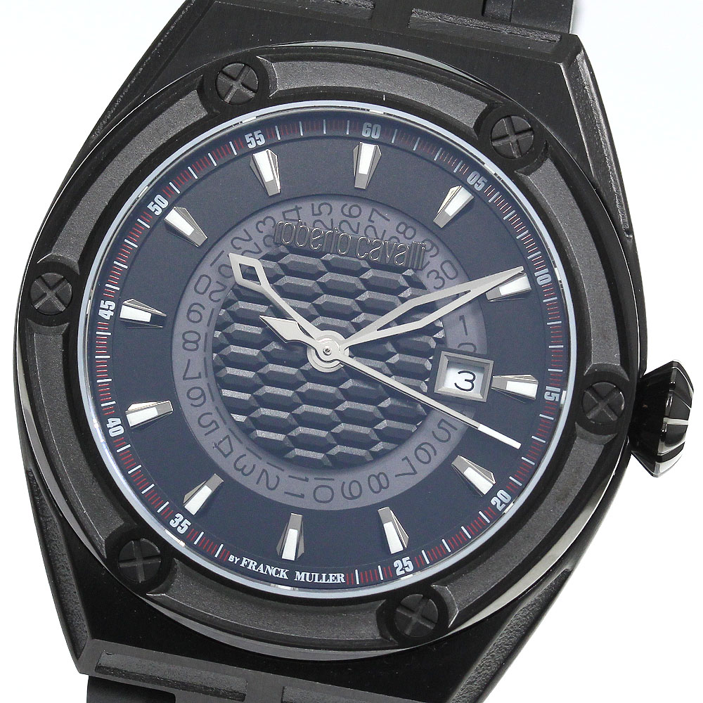 ロベルトカヴァリ Roberto Cavalli RV1G065P0041 by.フランクミュラー デイト クォーツ メンズ 極美品 保証書付き_762028【中古】
