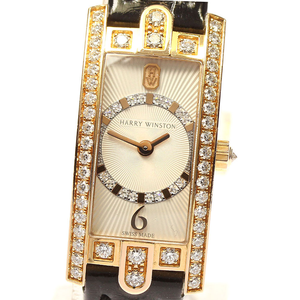 ハリーウィンストン HARRY WINSTON AVCQHM16 アヴェニューCミニ K18PG ダイヤベゼル クォーツ レディース 箱付き_767058【中古】