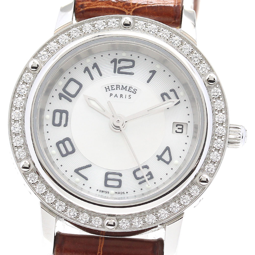 中古 エルメス HERMES CP1.222 ホワイトシェル レディース 腕時計 エルメス クリッパー CP1.222 ホワイトシェル レディース 時計 【中古